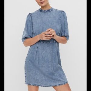 AWARE BY VERO MODA Berta Puff Sleeve Chambray Dress, sz M